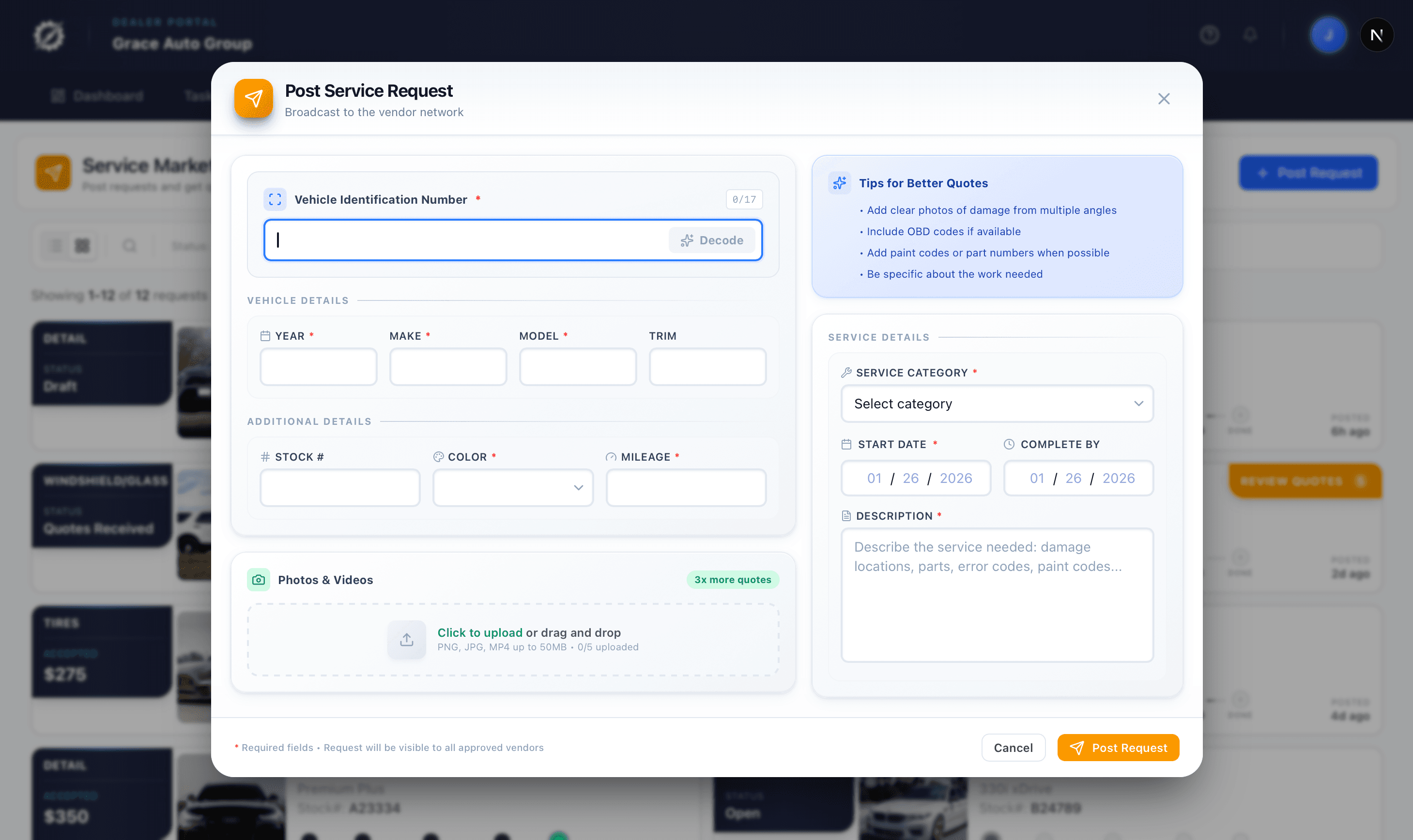 Service Request Modal
